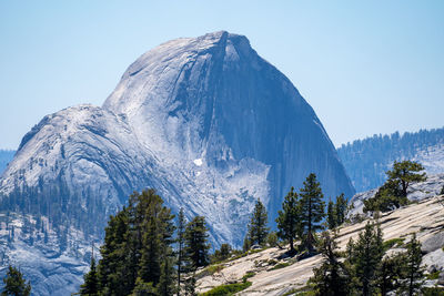 Panoramic view of snowcapped mountains against clear sky