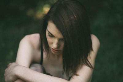 Close-up of serious young woman