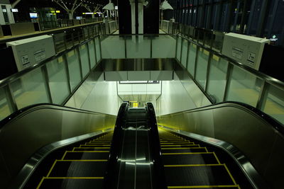 High angle view of empty escalators at subway station