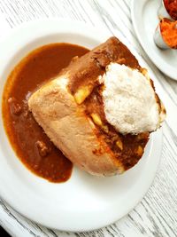 High angle view of bread in plate