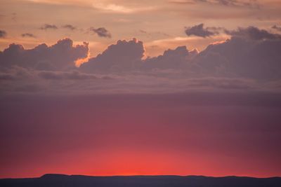 Scenic view of silhouette mountains against sky during sunset