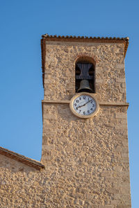 Low angle view of building against clear blue sky