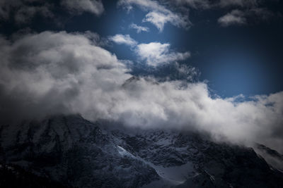 View of the frozen beautiful italian alps in winter