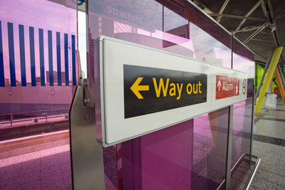 Close-up of illuminated subway station