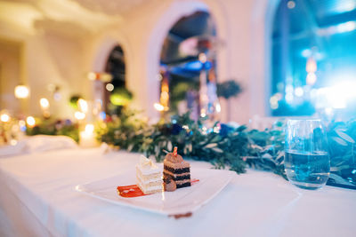 Close-up of christmas decorations on table