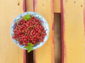 High angle view of currants on table