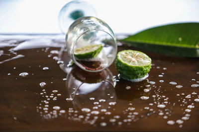 Close-up of drink in glass on table