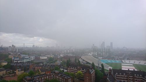 High angle view of cityscape against sky