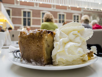 Close-up of cake in plate on table