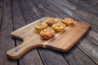 High angle view of food on table