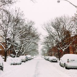 Road passing through snow covered landscape