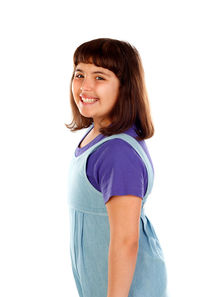 Portrait of a smiling young woman over white background