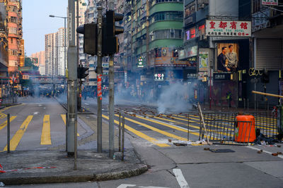 View of city street and buildings