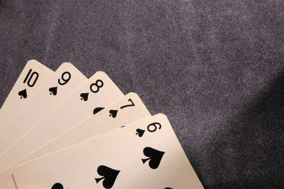 High angle view of playing cards on table