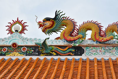 Low angle view of dragon statue at temple