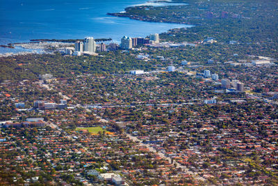 High angle view of buildings in city