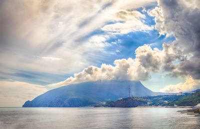 Panoramic view of sea against cloudy sky