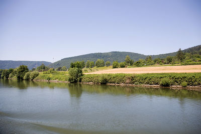 Scenic view of lake against clear sky