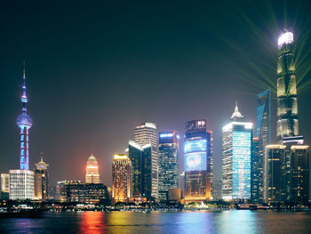 Illuminated buildings in city at night