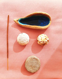 High angle view of cookies on table