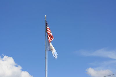 American and pineville louisiana flags waving in sky