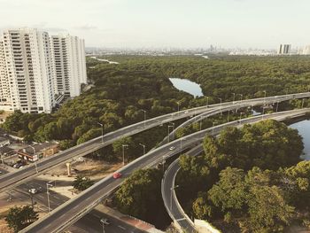 High angle view of cityscape against sky