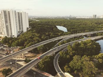 High angle view of cityscape against sky