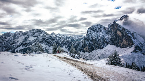 Scenic view of snowcapped mountains against sky
