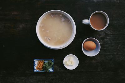 High angle view of breakfast on table