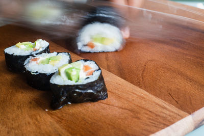 Close-up of sushi in plate on table