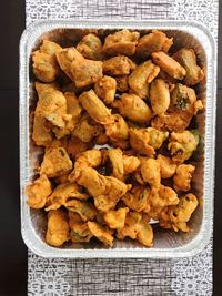 High angle view of vegetables in container