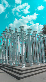 Low angle view of buildings in city against sky