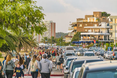High angle view of people in city