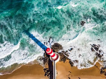 High angle view of text on beach