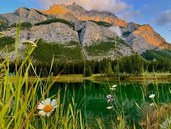 Scenic view of lake by mountain