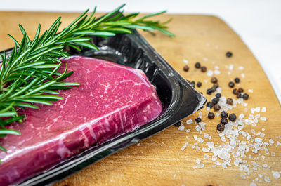 High angle view of food on cutting board