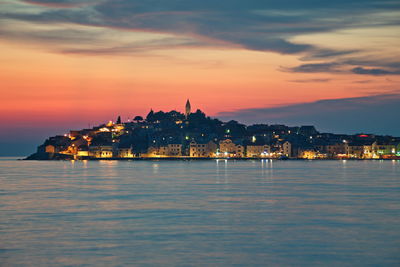 Cityscape of primosten in adriatic sea during blue hour