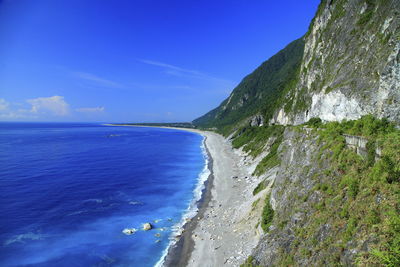 Scenic view of sea against blue sky