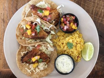 High angle view of food on table