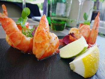 Close-up of served food on table