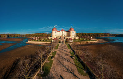 Panoramic view on schloss moritzburg, germany. drone photography.