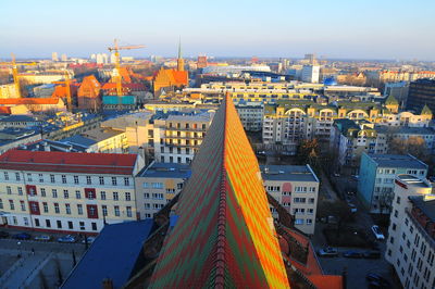 High angle view of buildings in city