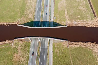 Aerial topshot from the leppa aquaduct in friesland the netherlands