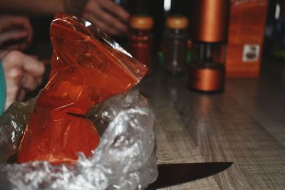 Close-up of ice cream on table