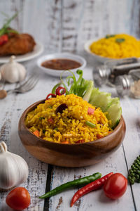 High angle view of food on table