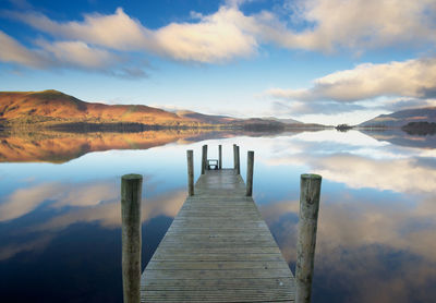 Pier over lake against sky