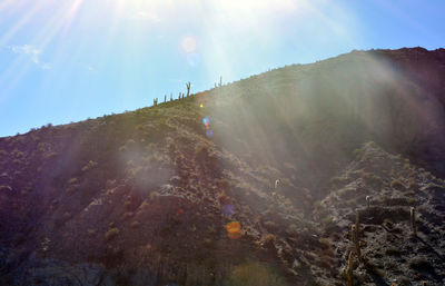 Scenic view of mountains against sky on sunny day