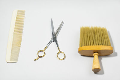 High angle view of objects on table