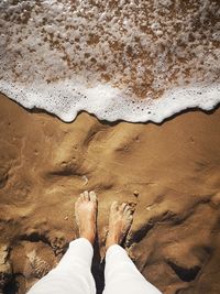 Low section of person standing at beach