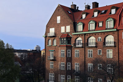 Low angle view of old building against clear sky